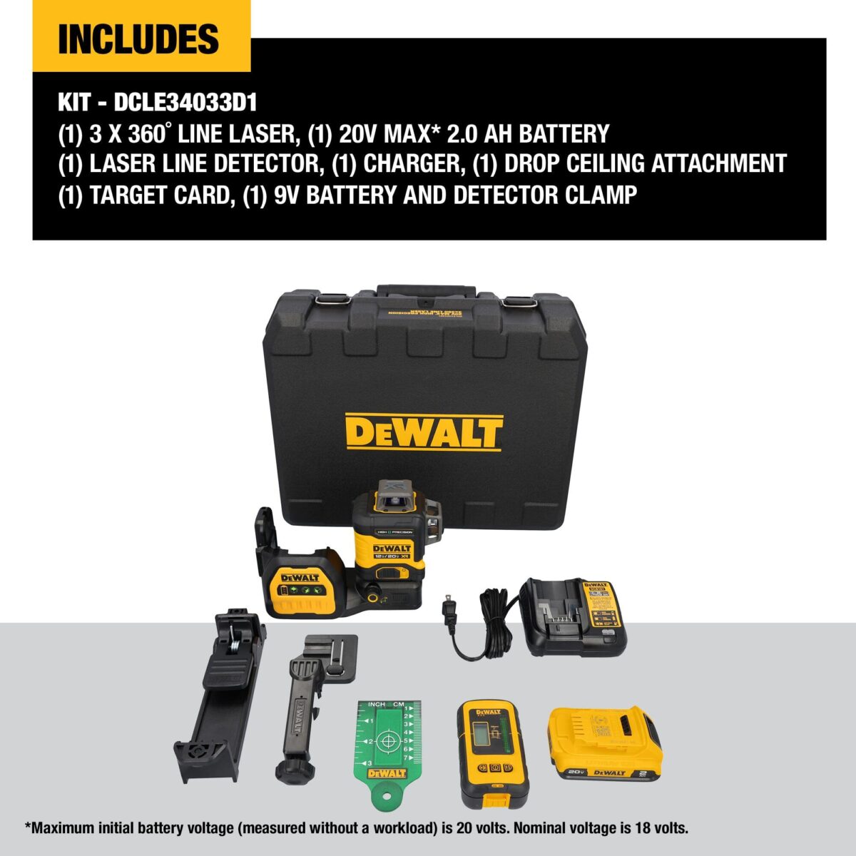 DEWALT 12V/20V MAX XR Line Laser, 3x360° Green, Battery & Charger Included (DCLE34033D1) (New)