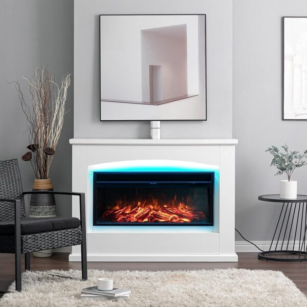 INMOZATA 50" White Electric Fire with Surround, LED Flame, Remote (New)