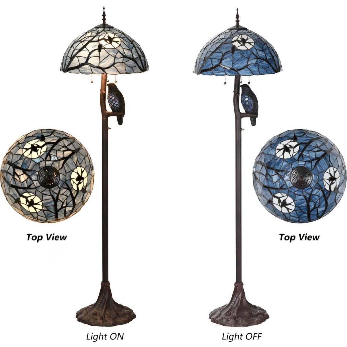 Bieye L50882 Tiffany Floor Lamp: Ravens, Full Moon, 4-Light, 65" Tall. (New)