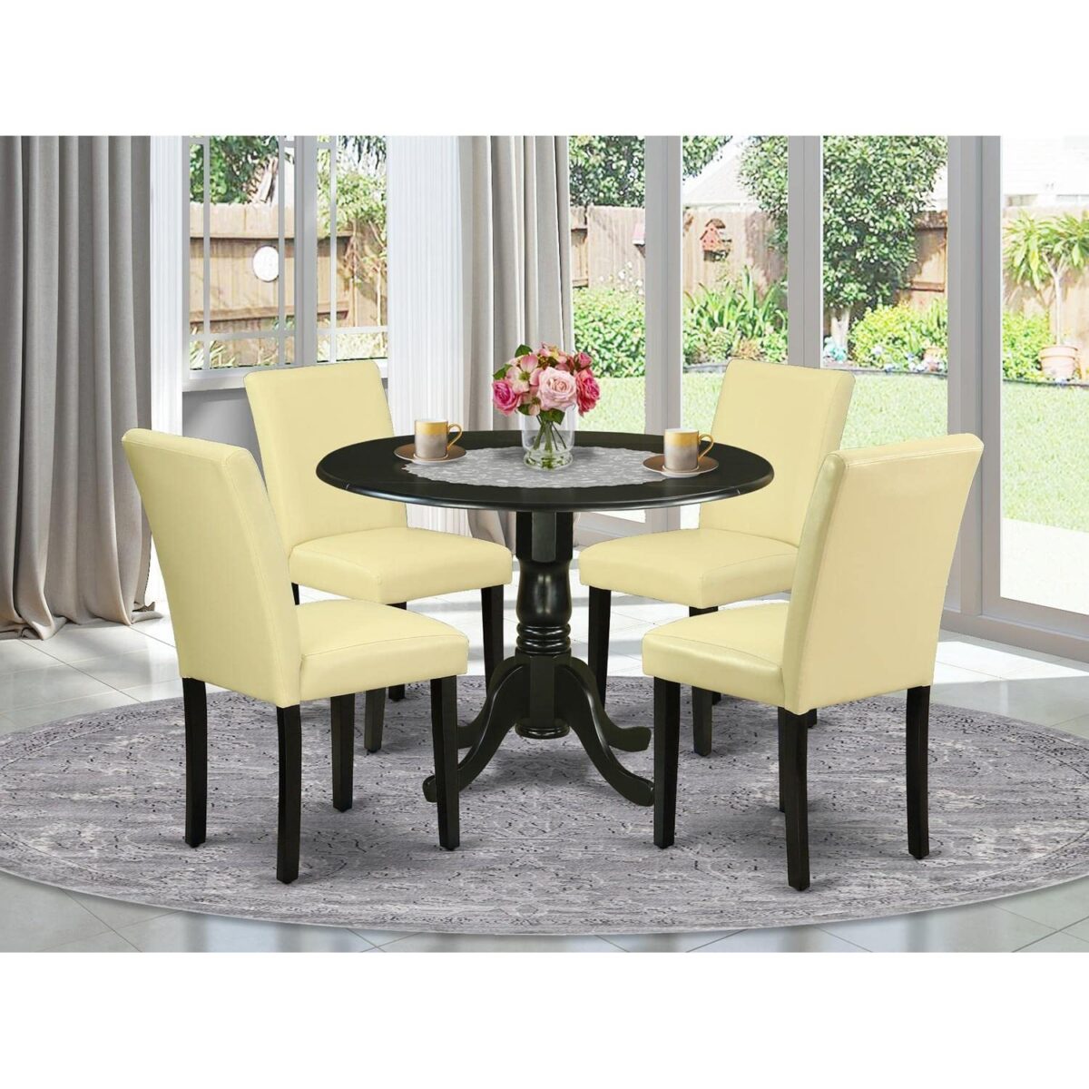 East West Furniture 5-Piece Dining Set: Round Dropleaf Table, 4 Chairs (New)