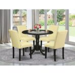 East West Furniture 5-Piece Dining Set: Round Dropleaf Table, 4 Chairs (New)