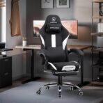 GTPLAYER Fabric Gaming Chair, Ergonomic, Footrest, Lumbar Support, White. (New)