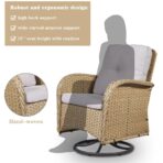 Belord 3PC Patio Set: Swivel Rocker Chairs, Rattan Table, Beige Cushions. (New)