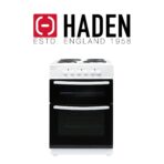 Haden 60cm Electric Cooker, 4 Solid Plate Rings, Double Oven, 1000W Grill, Easy Clean. (New)