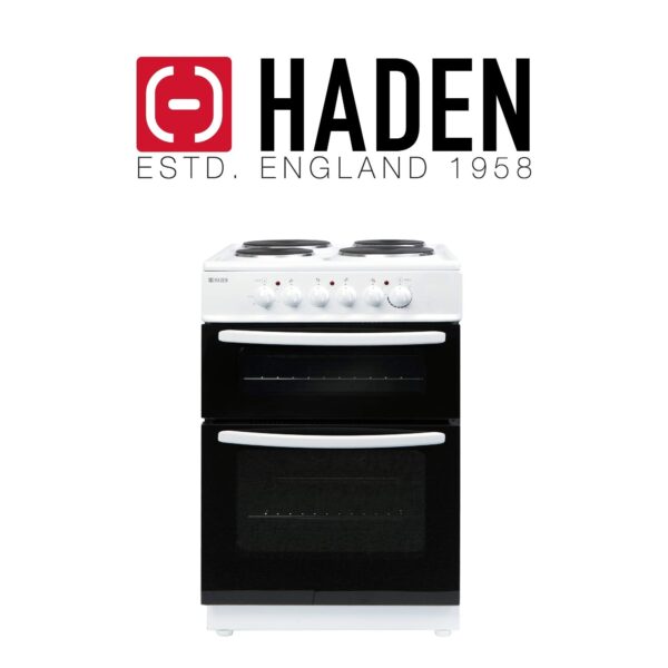 Haden 60cm Electric Cooker, 4 Solid Plate Rings, Double Oven, 1000W Grill, Easy Clean. (New)