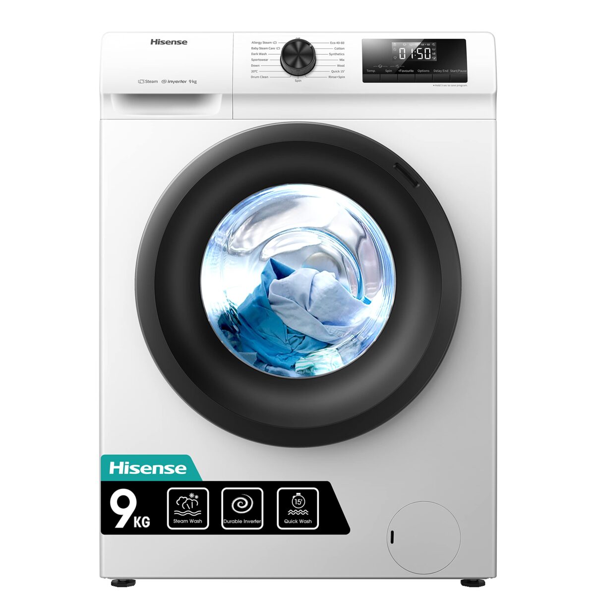 Hisense WFQP9014EVM 9KG Front Load Washer, 1400 RPM, Inverter, White (New)