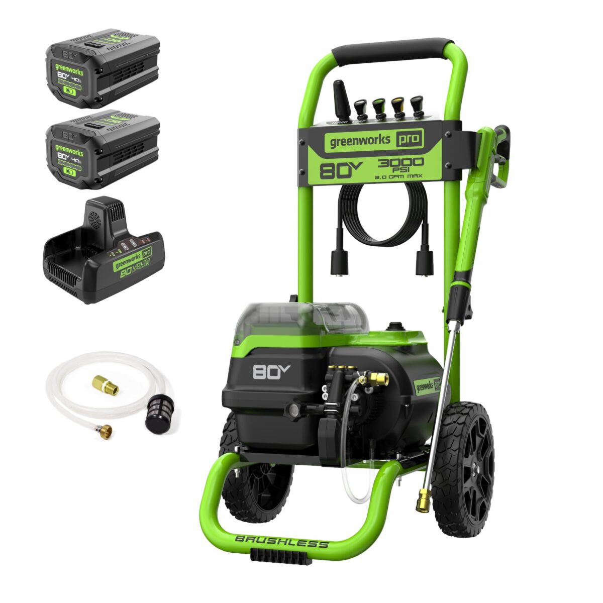 Greenworks 80V 3000 PSI Pressure Washer, 2.0 GPM, 2x 4.0Ah Batteries, Rapid Charger. (New)