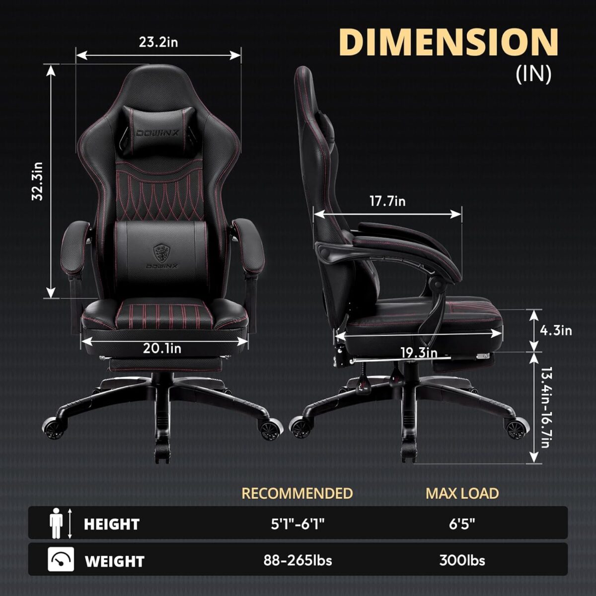 Dowinx Gaming Chair: Recliner, Massage, Footrest, Ergonomic, Grey (New)