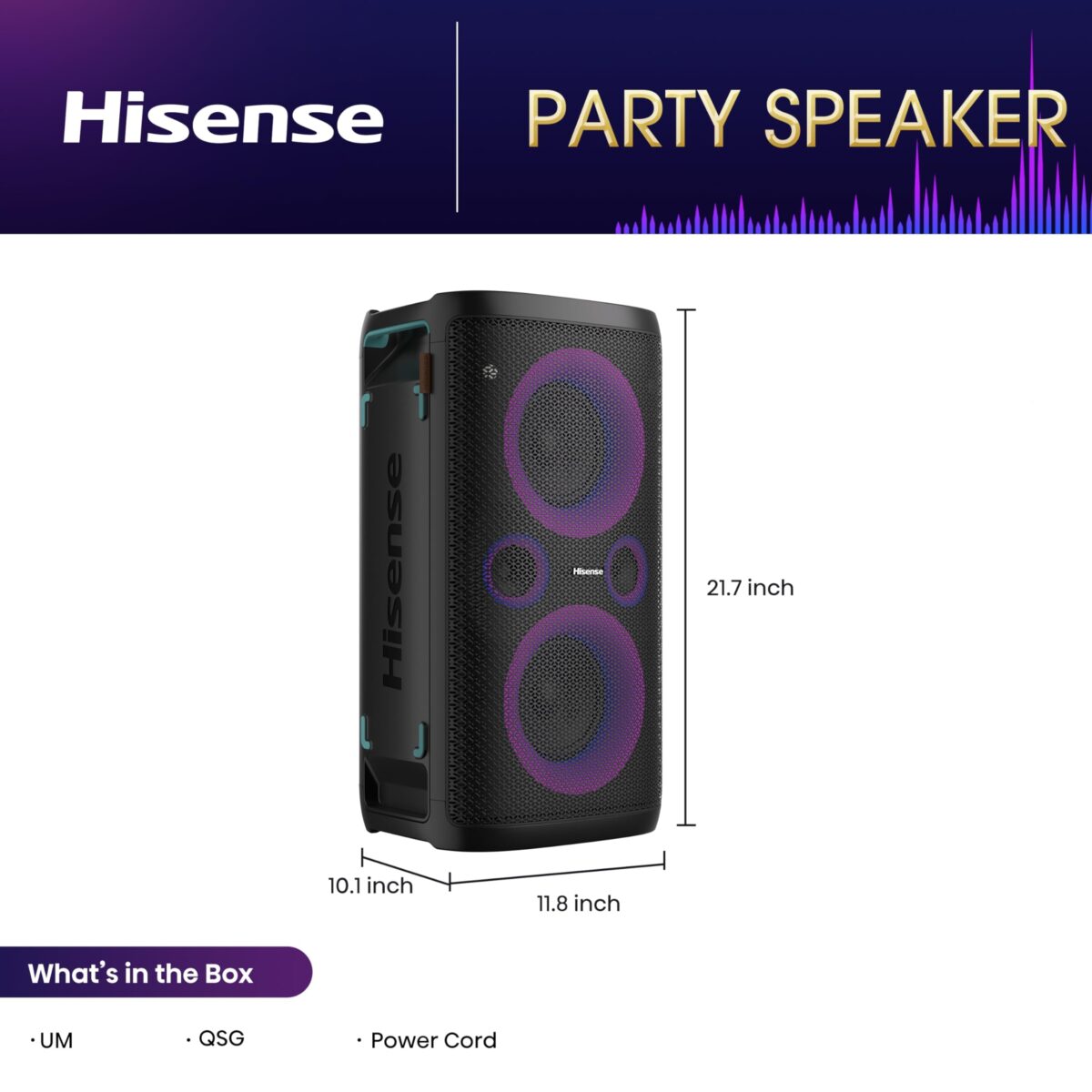 Hisense HP100 Wireless Outdoor/Indoor Party Speaker, 300W, IPX4, 15H Battery (New)