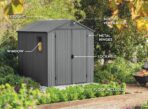 Keter Darwin 6x8 Outdoor Shed: Double Doors, Wood Look, Fade-Free, 15-Year Warranty (New)