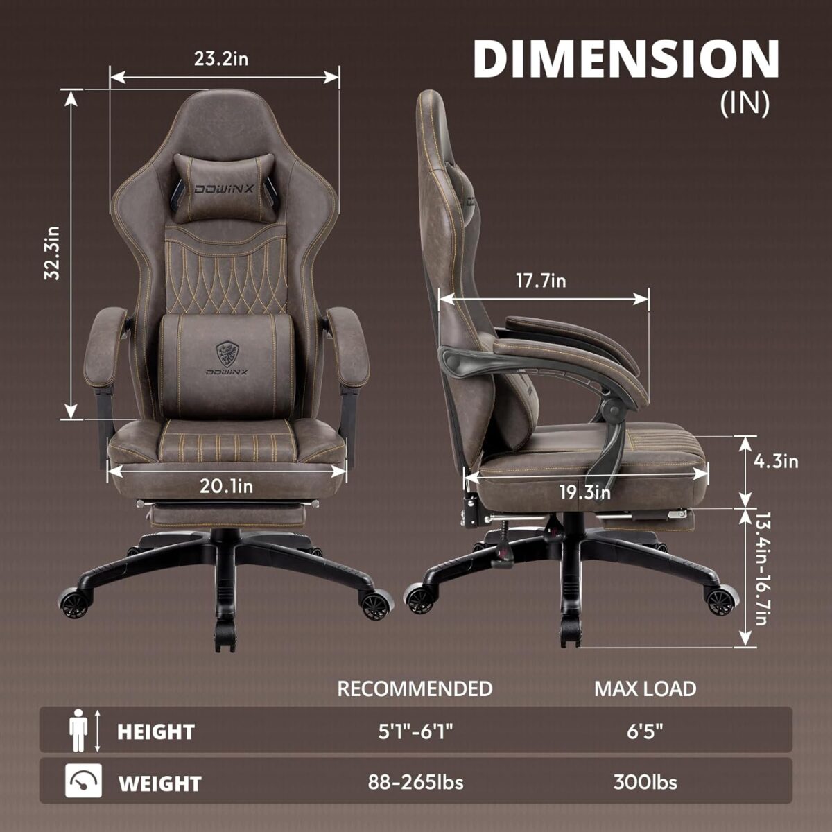 Dowinx Gaming Chair: Recliner, Massage, Footrest, Ergonomic, Grey (New)