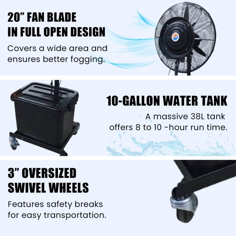 Cool-Off™ 10 Gallon Tropic Breeze Misting Fan, 90° Oscillation, Black (New)