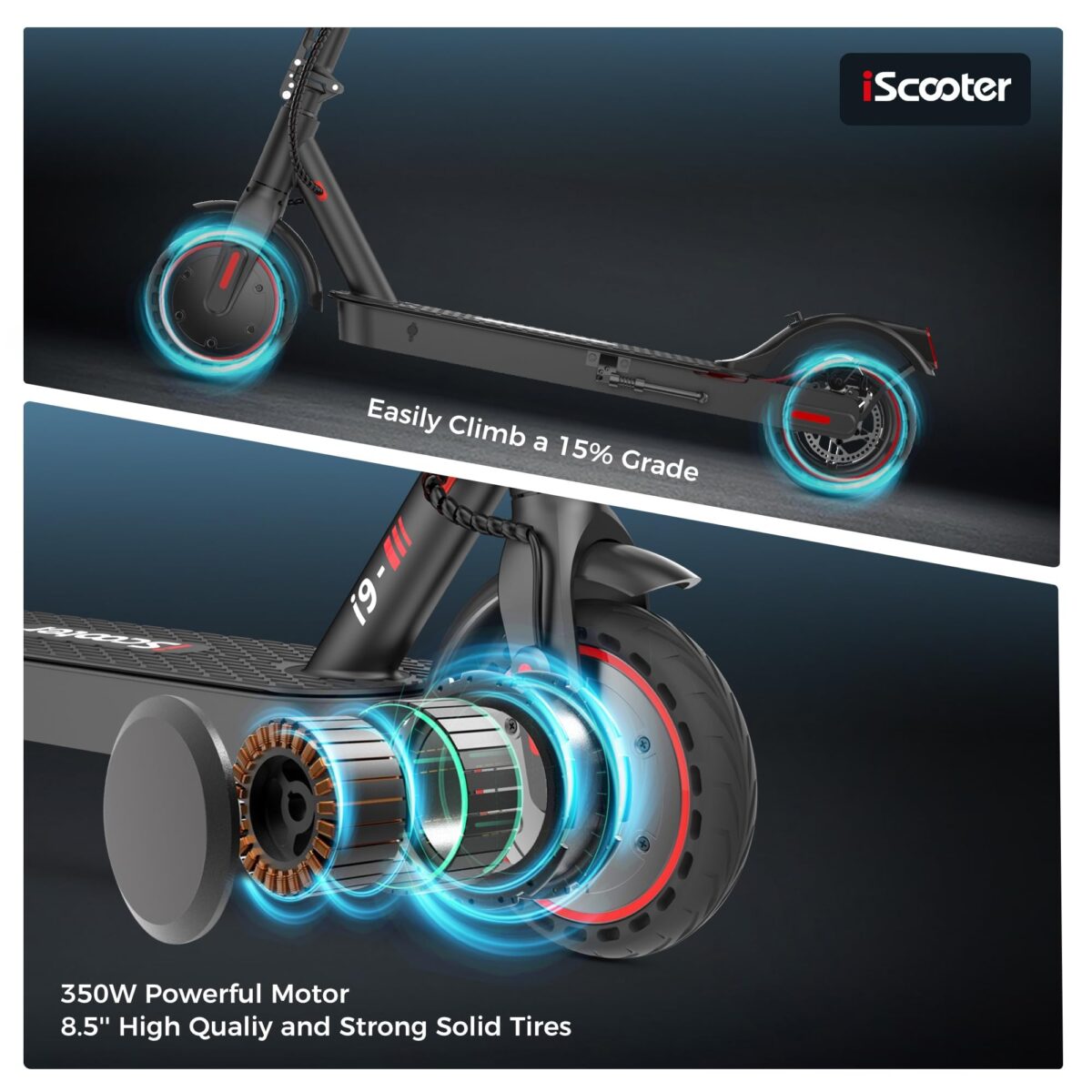 iScooter i9 Electric Scooter: 30KM Range, 3 Speeds, Foldable, APP, Double Brakes. (New)