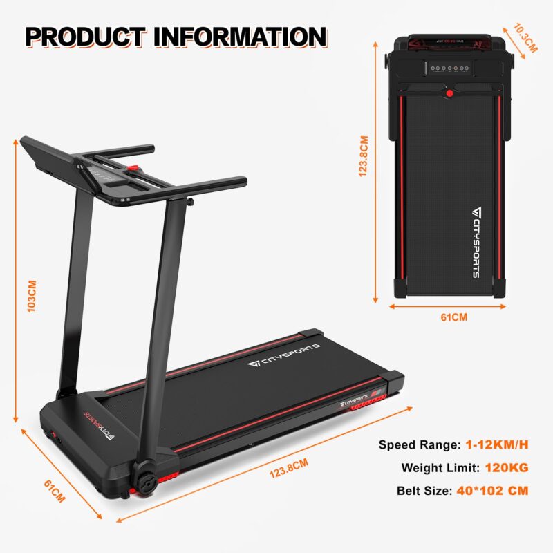 CITYSPORTS Folding Treadmill, 2.0HP, Adjustable Speeds, LED Display, Black (New)