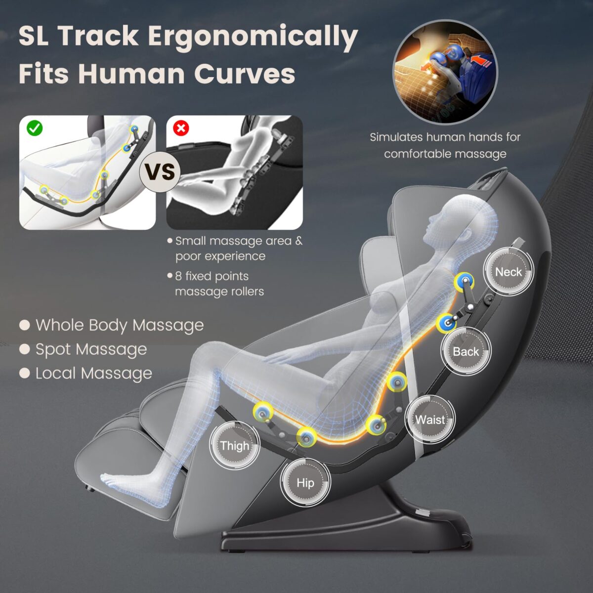 COSTWAY 3D SL Track Massage Chair, Zero Gravity, Heat, Airbags, Bluetooth, Grey (New)