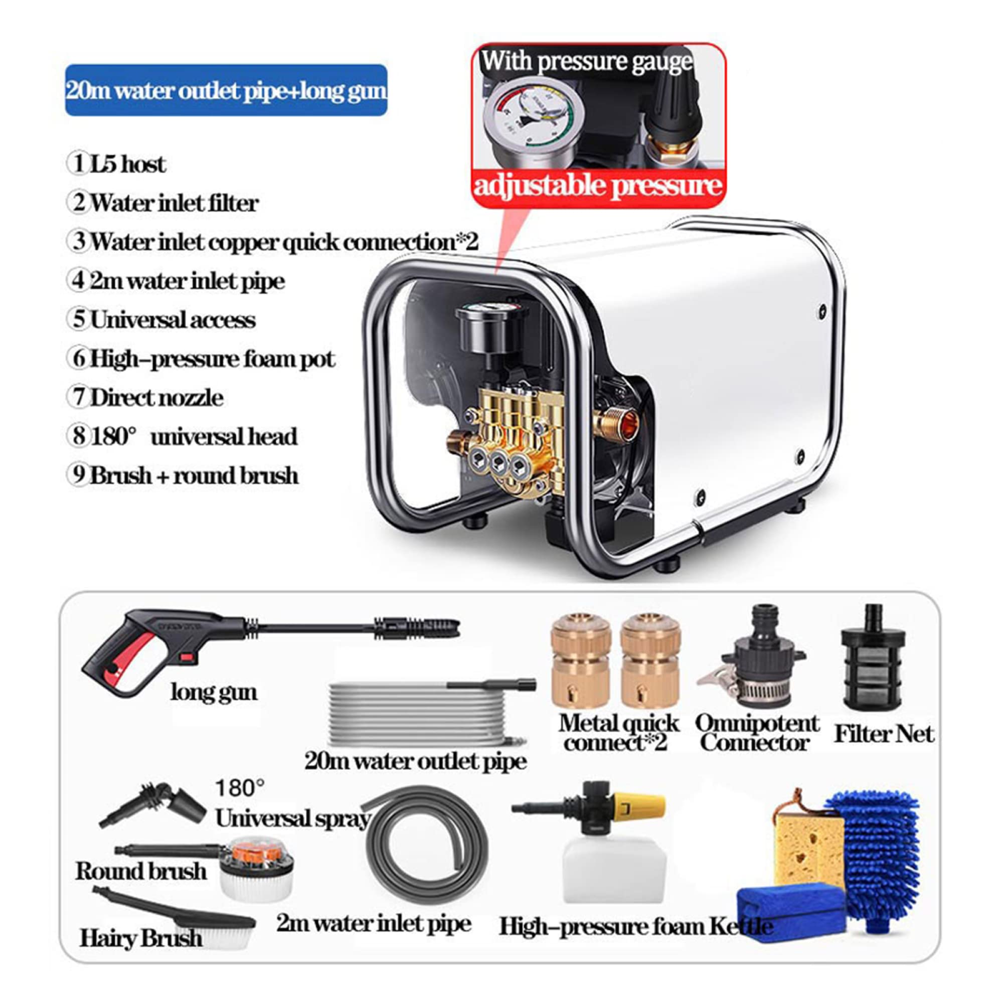 1350W Electric Pressure Washer with Foam Generator & Gauge (New)