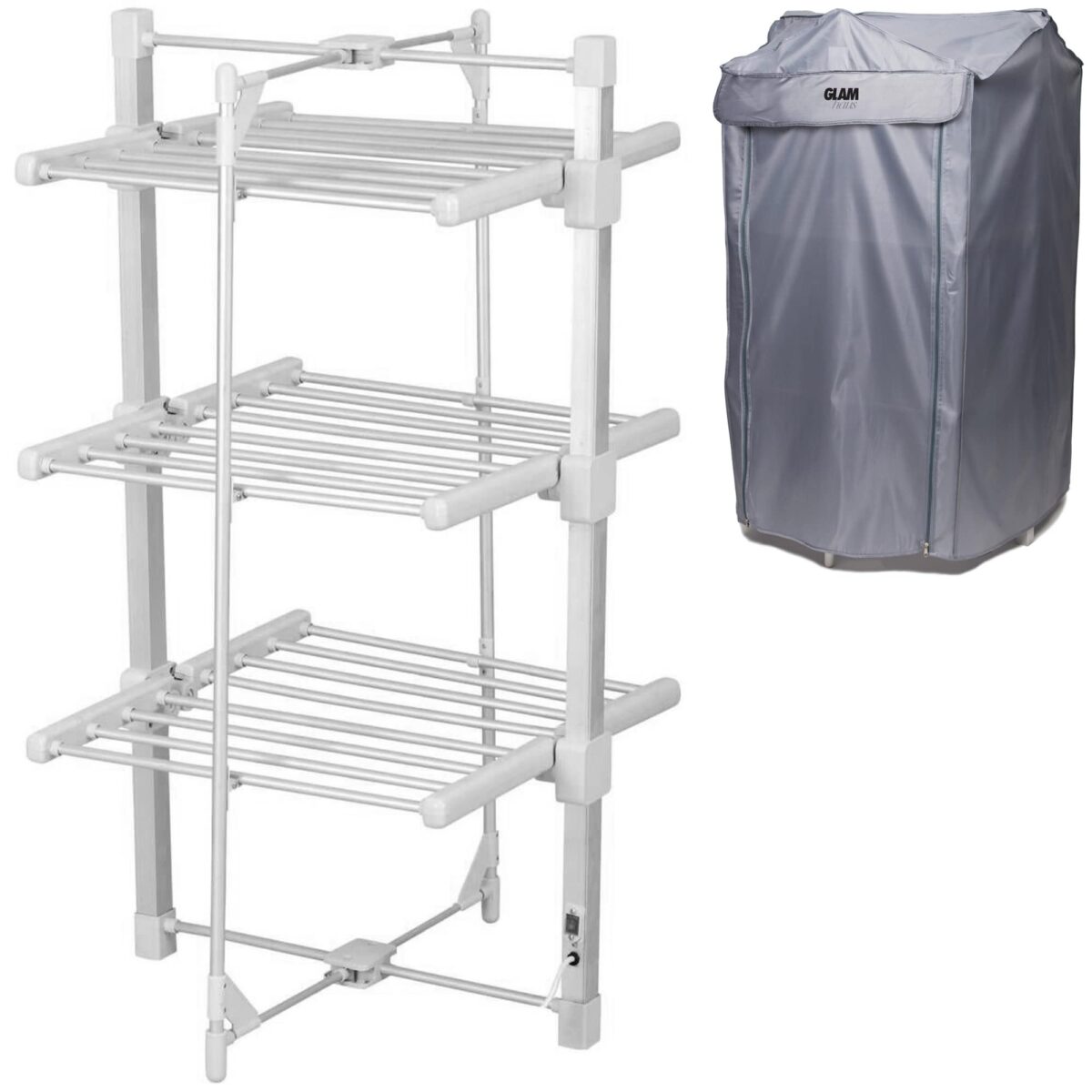 GlamHaus Electric Heated Clothes Airer, 3-Tier, Aluminium, 220W. (New)