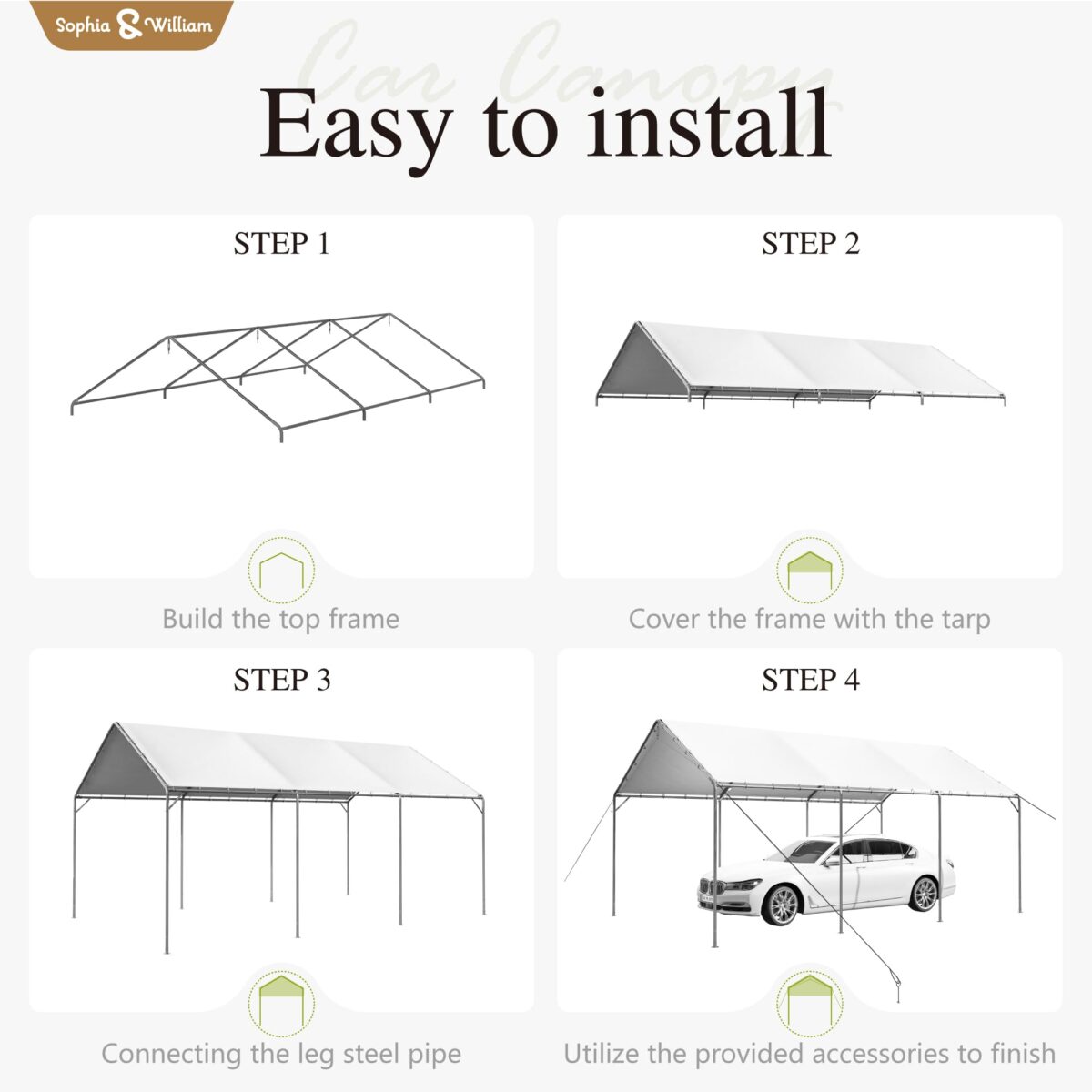 Carport Canopy 12x20 ft, Heavy Duty, Portable Garage, Adjustable Height, White (New)