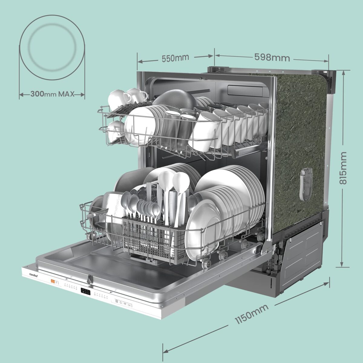 COMFEE' KWH-BD1215P-W Integrated Dishwasher, 12 Settings, Quick Wash, White (New)