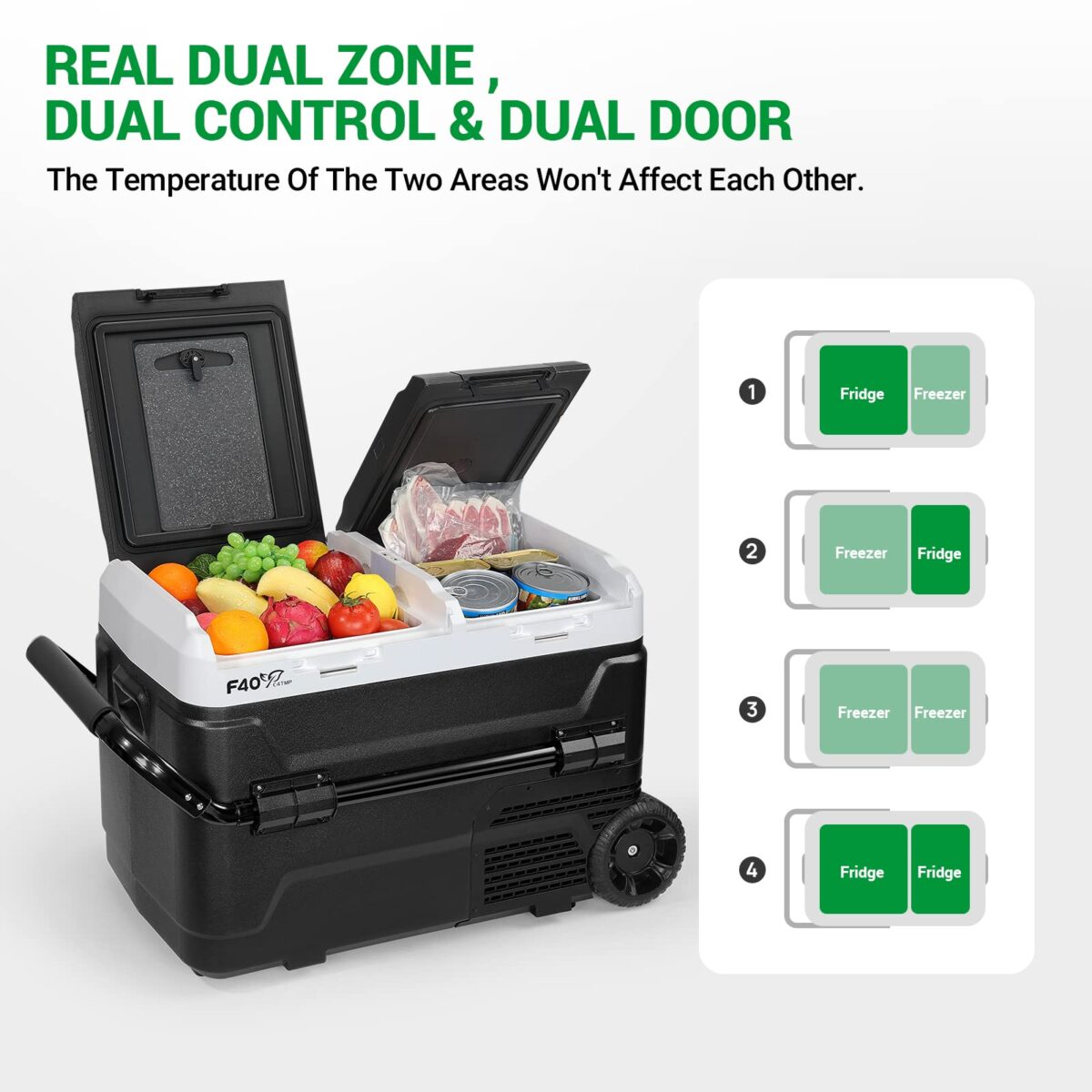 F40C4TMP 12V Portable Refrigerator: 45QT, Dual Zone, -4℉~68℉, Wheels (New)