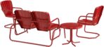 Crosley Ridgeland 4-Piece Retro Metal Outdoor Loveseat Set, Red Gloss (New)