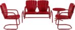 Crosley Ridgeland 4-Piece Retro Metal Outdoor Loveseat Set, Red Gloss (New)