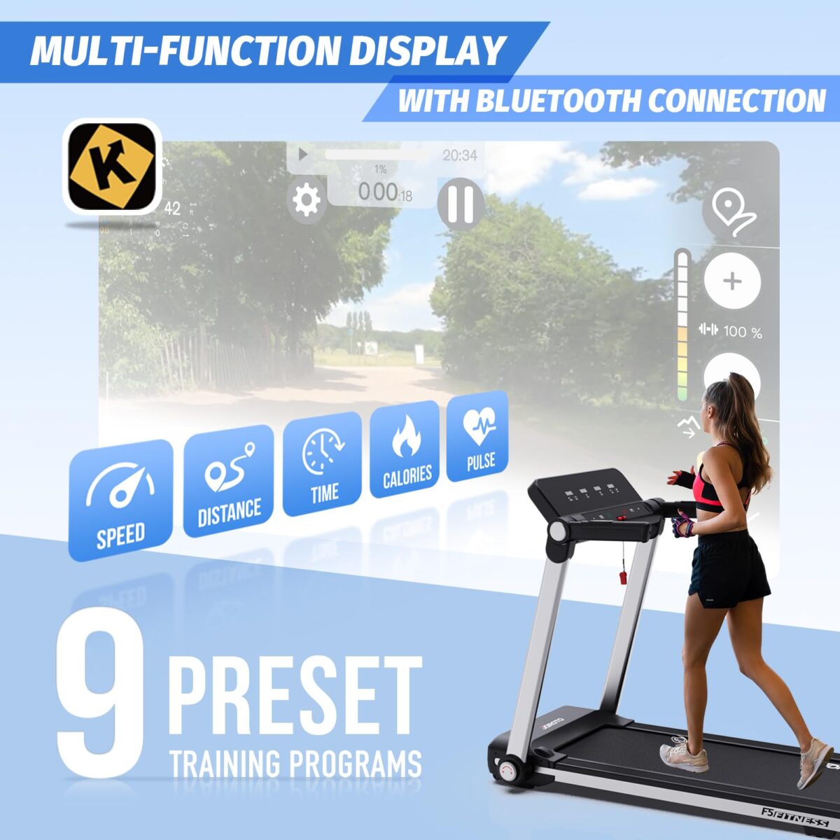 JOROTO Foldable Treadmill: 2.5HP, 265Lbs Capacity, Bluetooth, 9 Programs. (New)