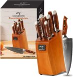 Damascus Kitchen Knife Set, VG10 Steel, Wooden Handle, Beech Block, Red (New)