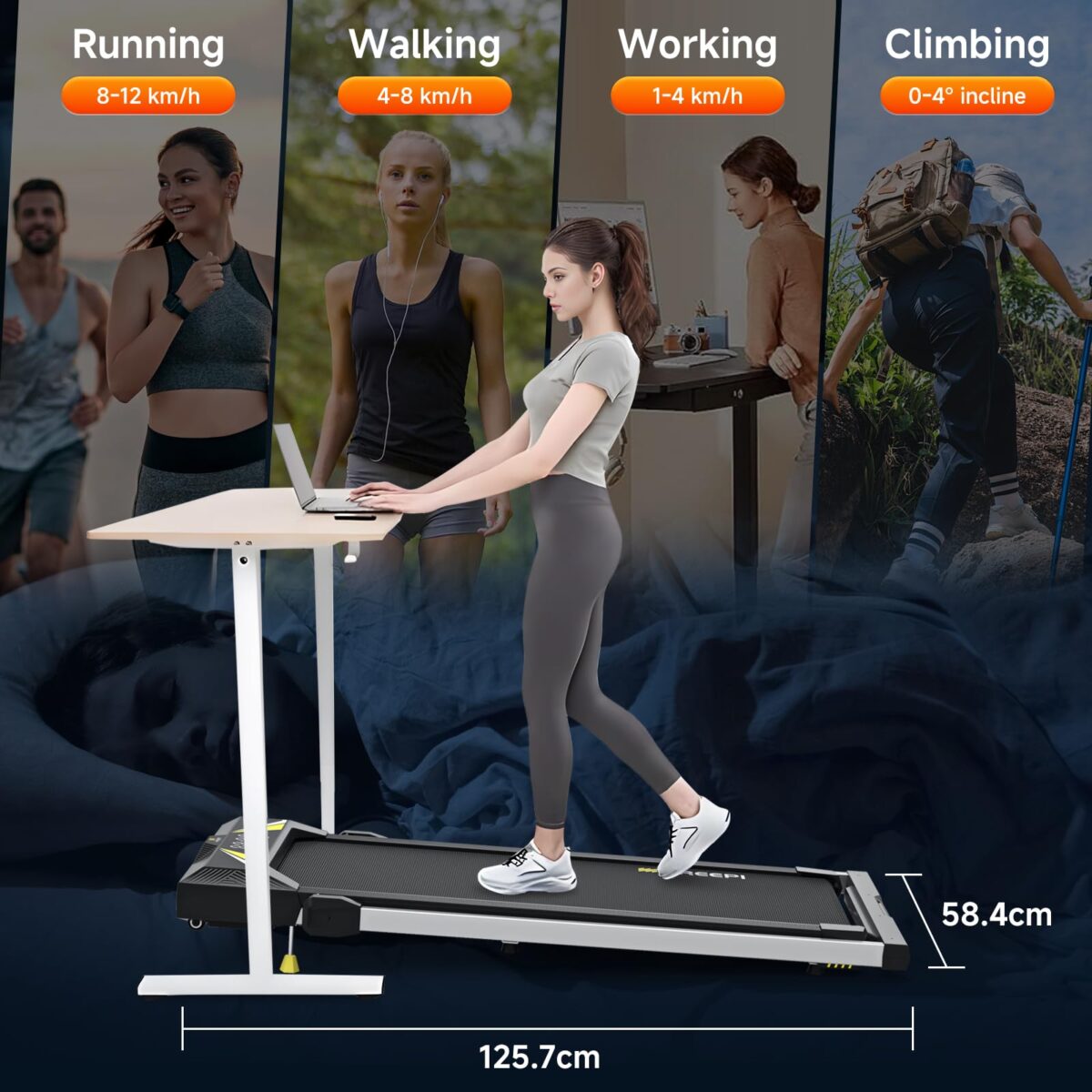 Folding Treadmill with Incline: 4-in-1, 2.5HP, LED Display, Phone Holder (New)