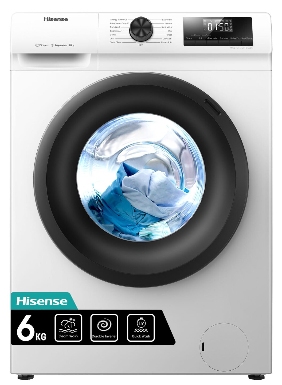 Hisense WFQP6012EVM 6KG Front Load Washer, 1200 RPM, Inverter, White (New)