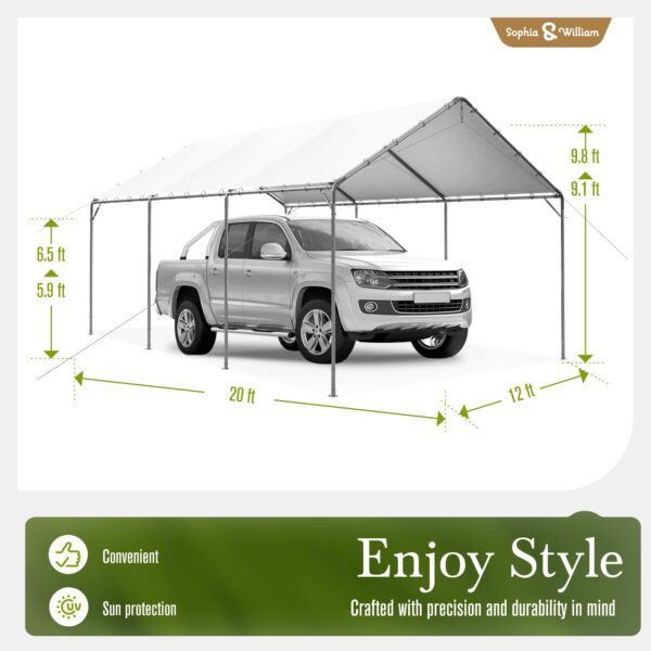 Carport Canopy 12x20 ft, Heavy Duty, Portable Garage, Adjustable Height, White (New)