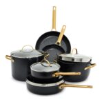 GreenPan Reserve 10-Piece Cookware Set, Hard Anodized, PFAS-Free, Black, Gold Handle. (New)