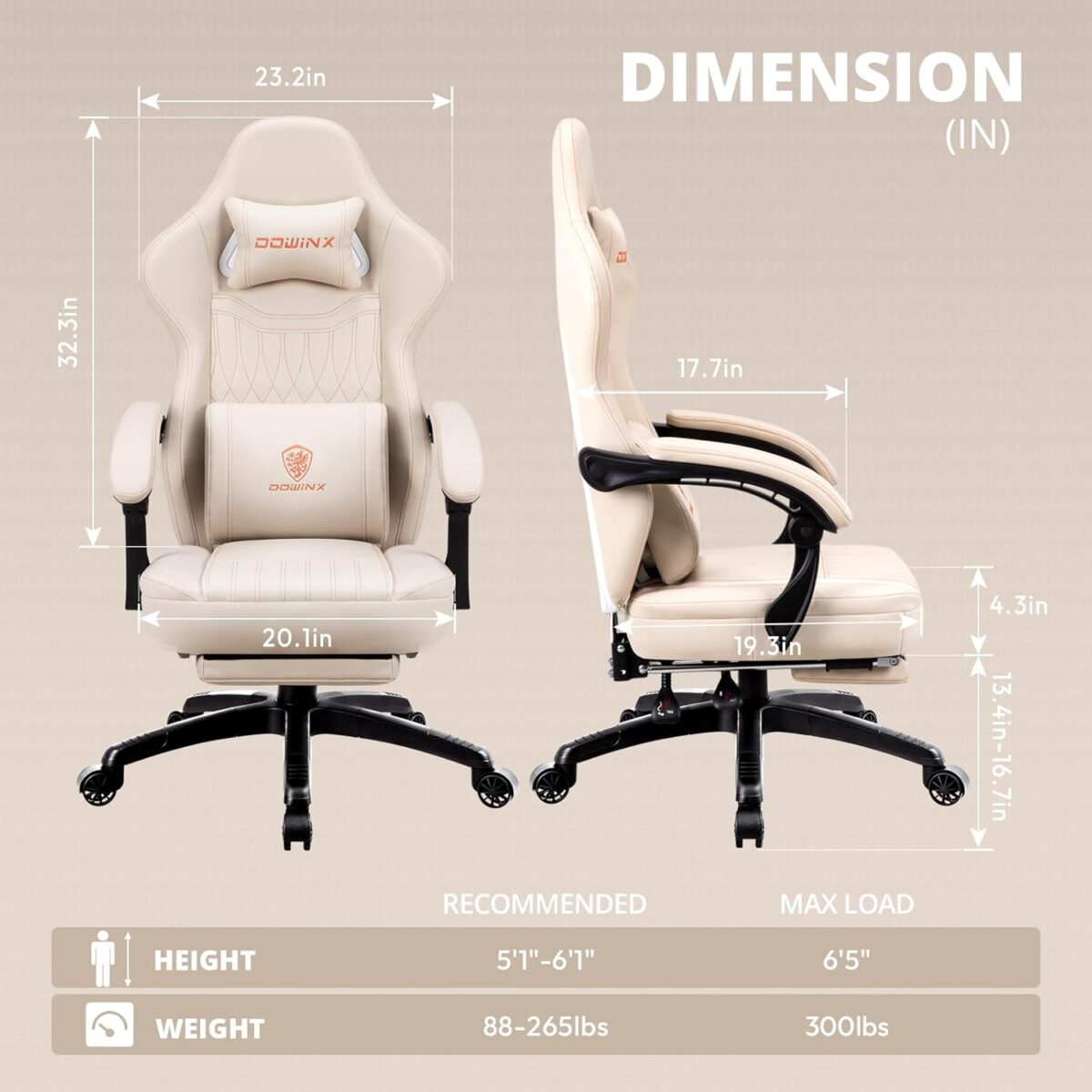 Dowinx Gaming Chair: Recliner, Massage, Footrest, Ergonomic, Grey (New)