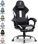 GTPLAYER Fabric Gaming Chair, Ergonomic, Footrest, Lumbar Support, White. (New)