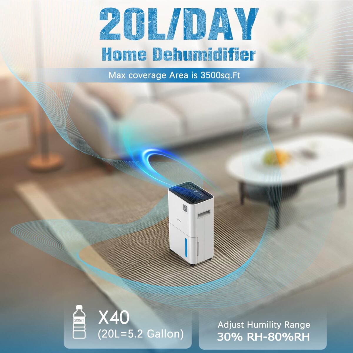 20L/Day Quiet Dehumidifier with Laundry Mode & 24H Timer (New)