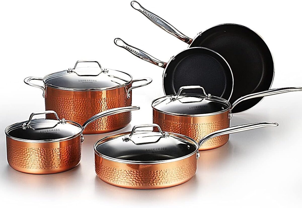 COOKSMARK 10-Piece Non-Stick Ceramic Cookware Set, Copper, Induction, Oven Safe (New)