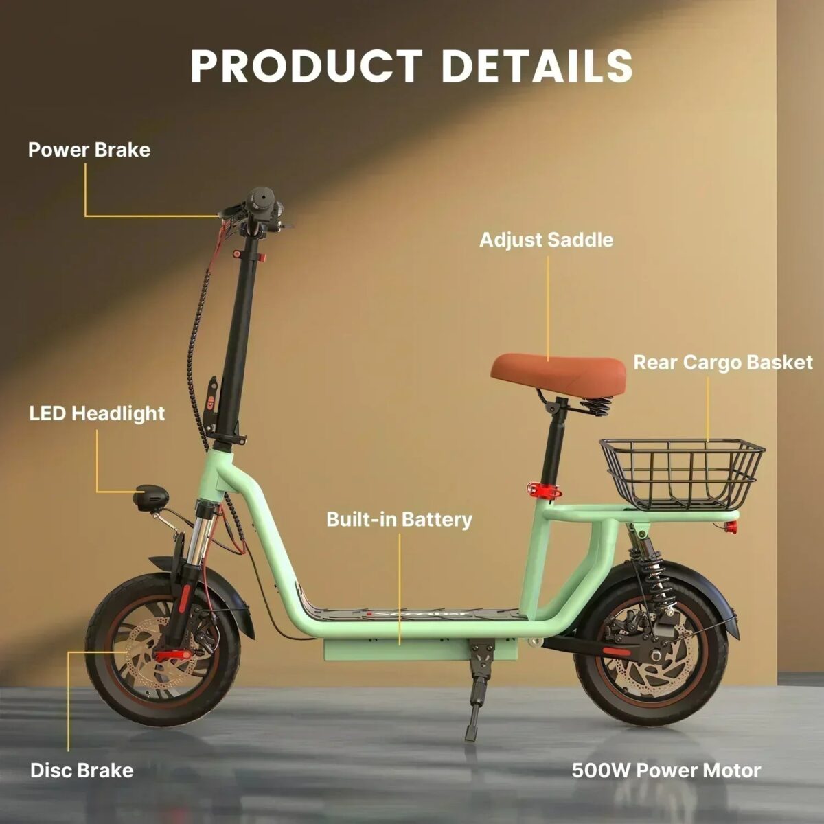 iScooter i12 Electric Scooter with Seat & Rear Basket (New)