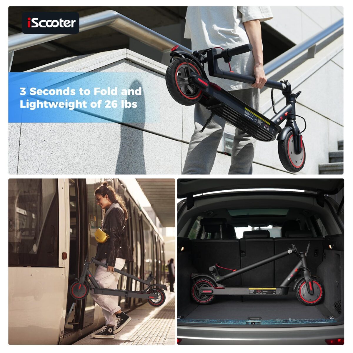 iScooter i9 Electric Scooter: 30KM Range, 3 Speeds, Foldable, APP, Double Brakes. (New)