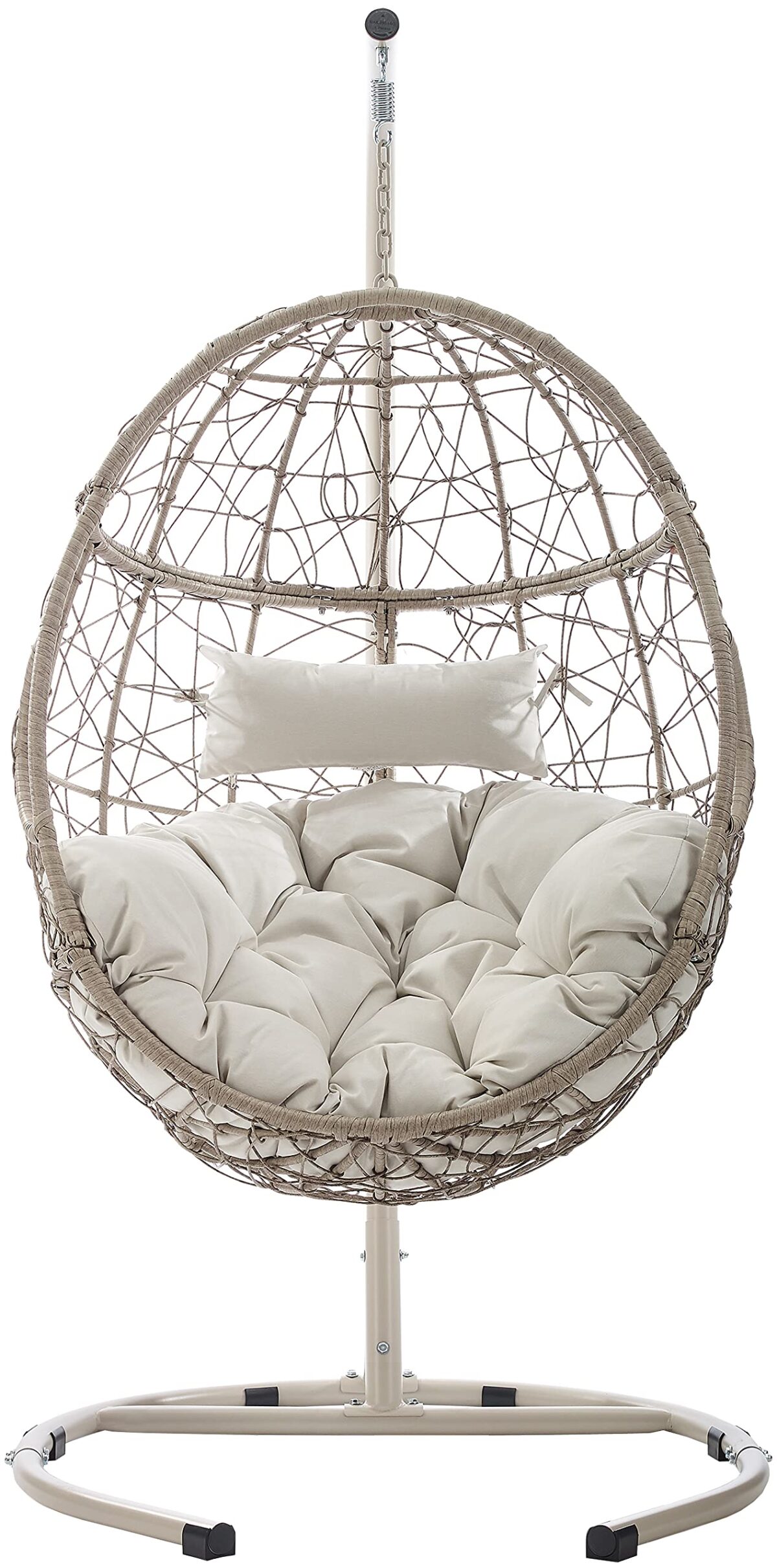 Crosley Cleo Wicker Hanging Egg Chair with Stand, Light Brown, Sand Cushions (New)