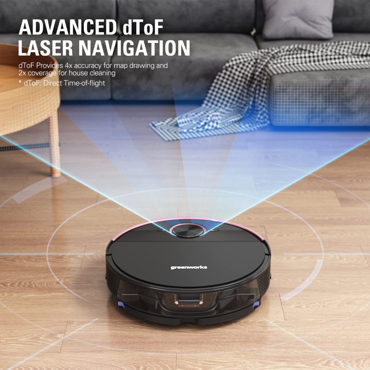 Greenworks GRV-5011 Robot Vacuum, DToF Laser Navigation, 2-in-1 Mop, Pet Hair. (New)