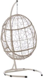 Crosley Cleo Wicker Hanging Egg Chair with Stand, Light Brown, Sand Cushions (New)