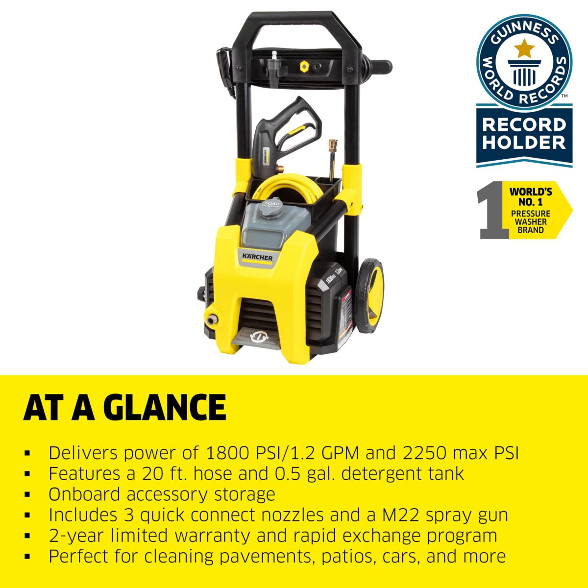 Kärcher K1800PS Pressure Washer: 2250 PSI, 3 Nozzles, Detergent Tank, 1.2 GPM. (New)