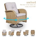 Belord 3PC Patio Set: Swivel Rocker Chairs, Rattan Table, Beige Cushions. (New)