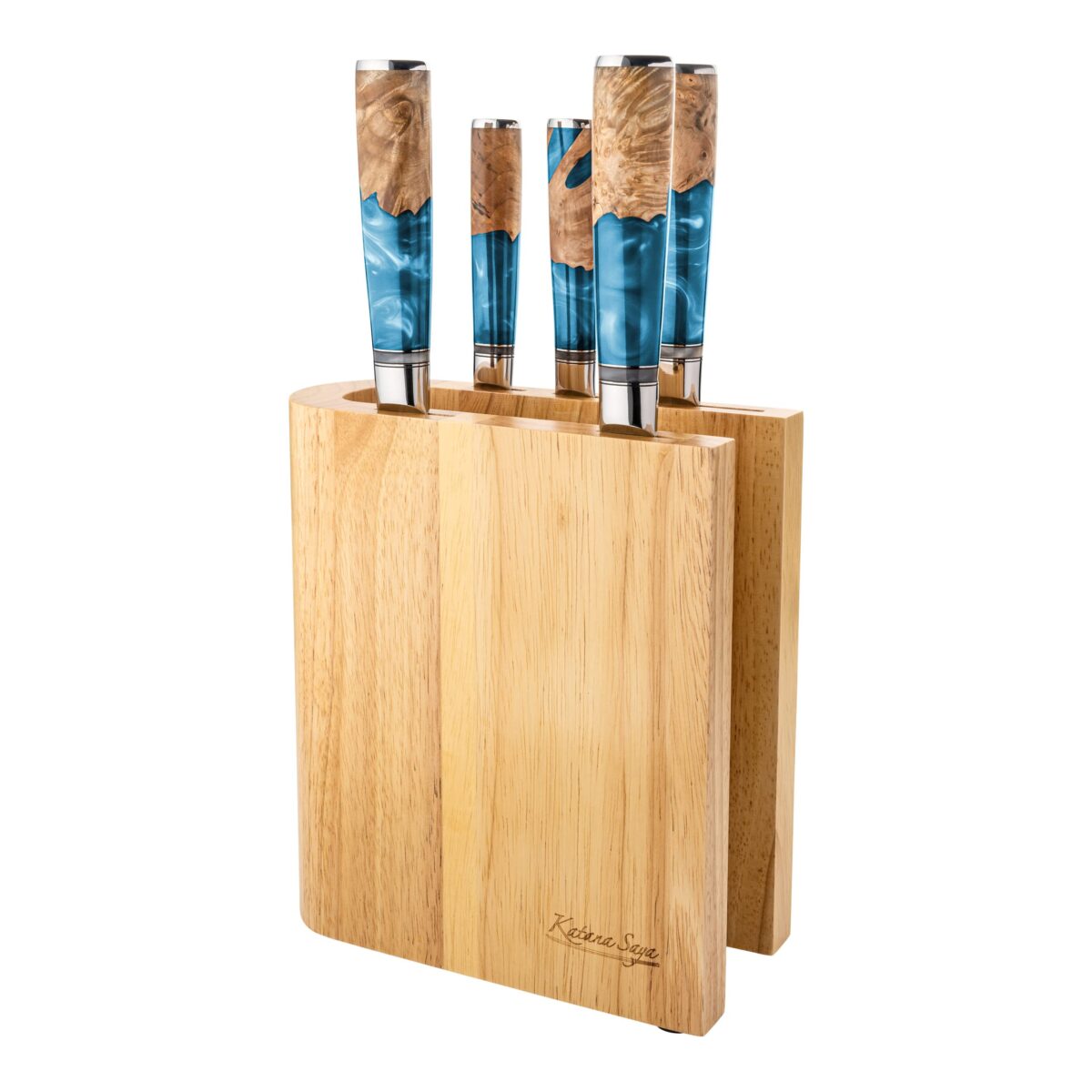 Katana Elements 6-Piece Knife Set: VG-10 Damascus, Ocean Blue, Olivewood. (New)