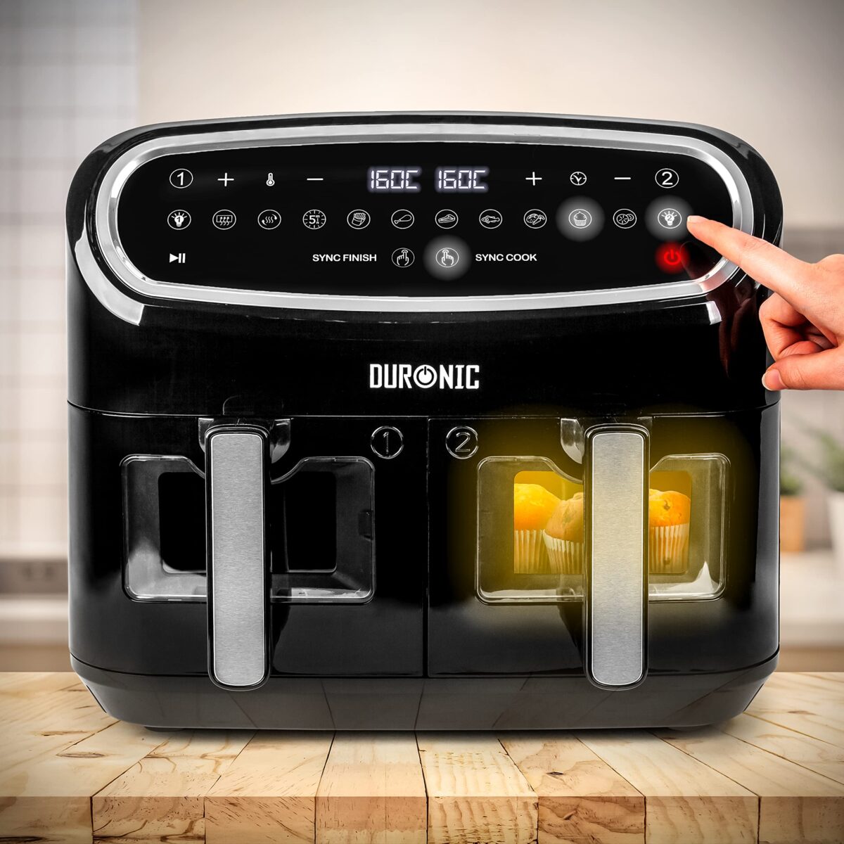 Duronic Dual Air Fryer AF34: 10L, Dual Zone, 3 Drawers, Black (New)