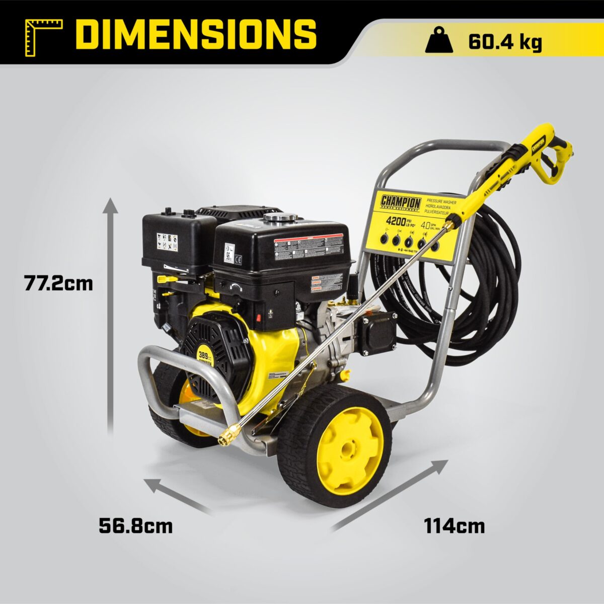 Champion Power Equipment Petrol Pressure Washer, 4200 PSI, 389cc, 3 Nozzles (New)