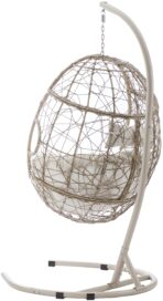 Crosley Cleo Wicker Hanging Egg Chair with Stand, Light Brown, Sand Cushions (New)