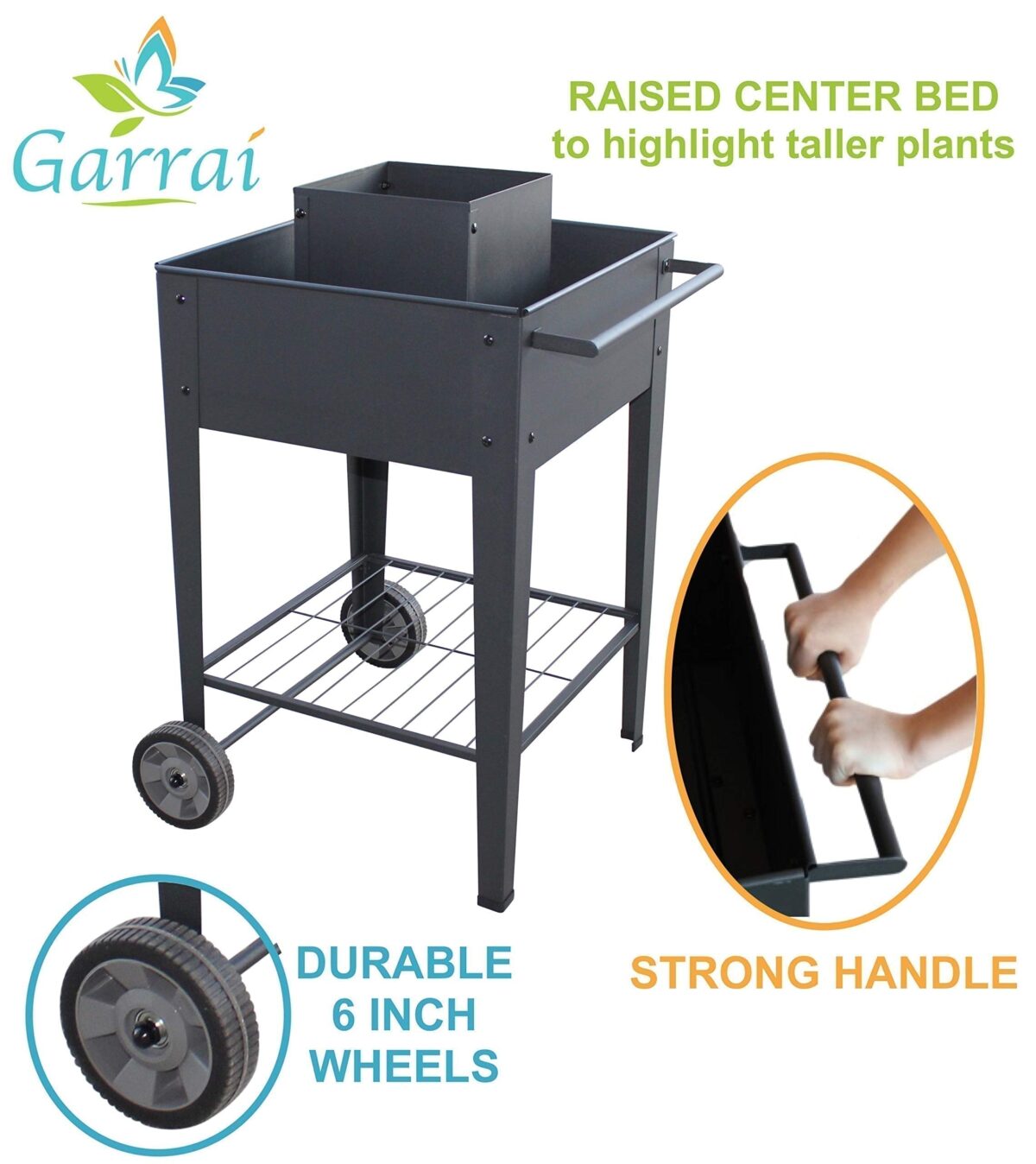 GarraÌ Raised Planter Box, Movable Garden Cart with Wheels, Outdoor. (New)