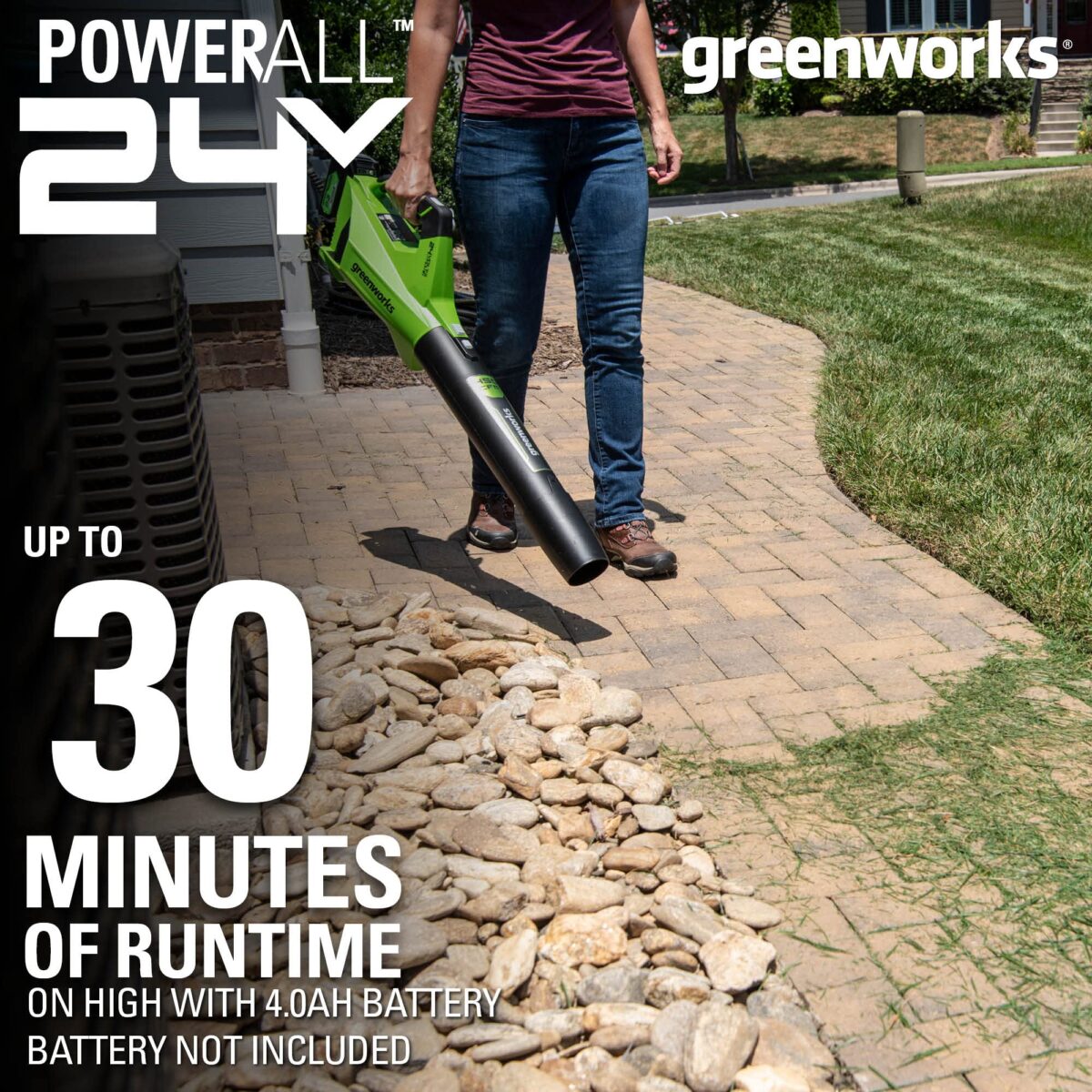 Greenworks 48V 21" Brushless Self-Propelled Lawn Mower, Blower, (4) 4.0Ah Batteries. (New)