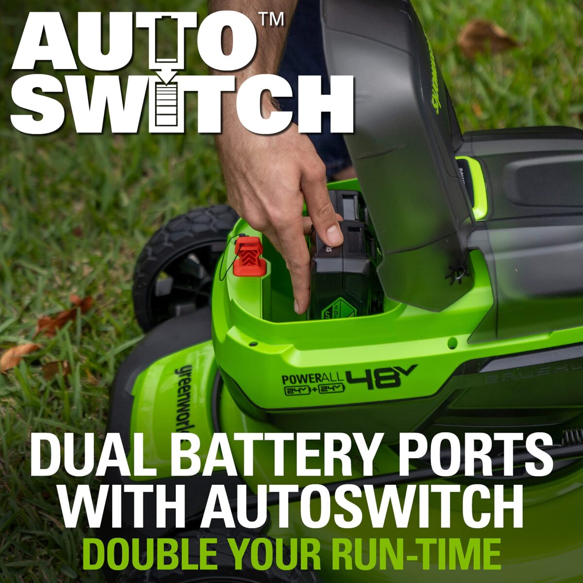 Greenworks 48V 21" Brushless Self-Propelled Lawn Mower, Blower, (4) 4.0Ah Batteries. (New)